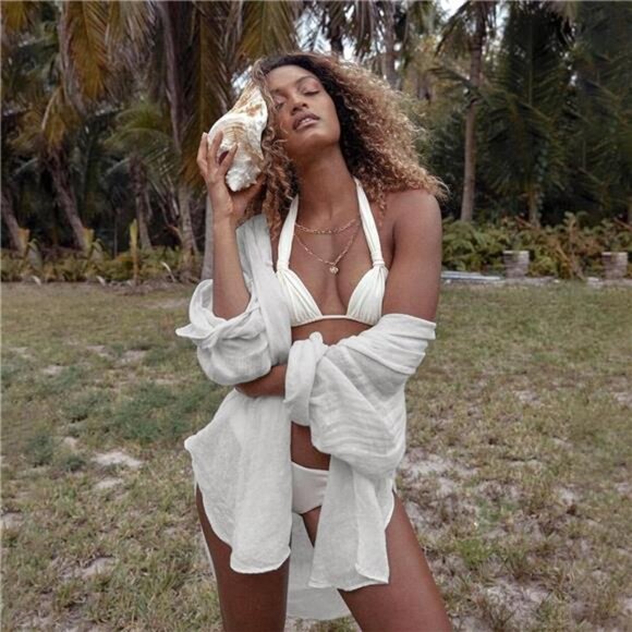 Swimsuit Coverup for Women Bathing Suit Bikini Cover Up Long Sleeve Button Down - Picture 5 of 7